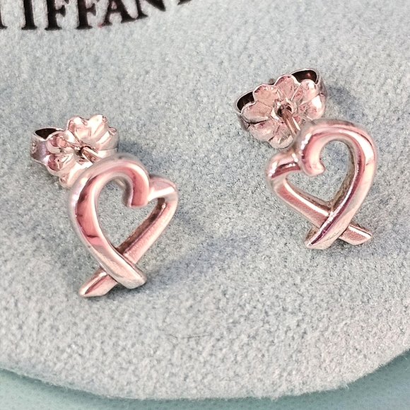 💖Tiffany & Co. Loving Heart Stud Paloma Picasso 925 Sterling Silver Earrings 💖 - Picture 11 of 15